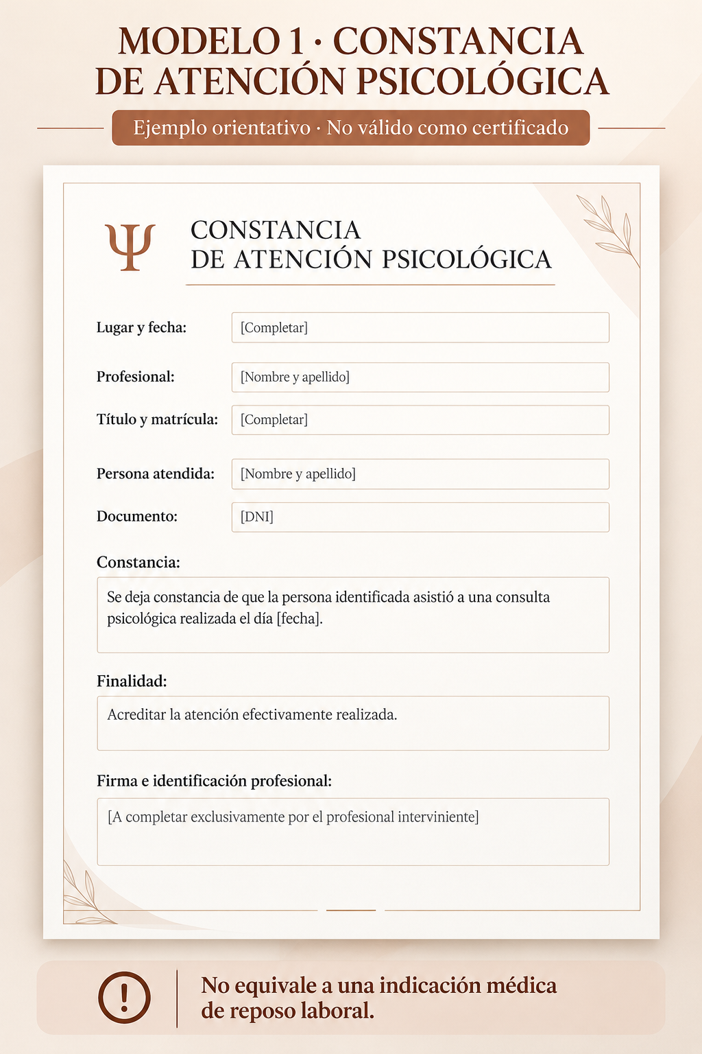 Ejemplo de constancia de asistencia a consulta psicológica, modelo 1
